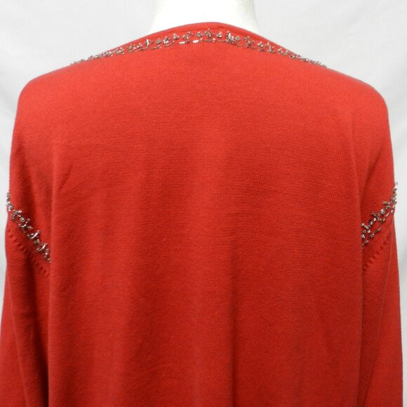 Quacker Factory Sequin Beaded knit red Christmas Sweater Top Size Sz XXXL 3X - Picture 9 of 11